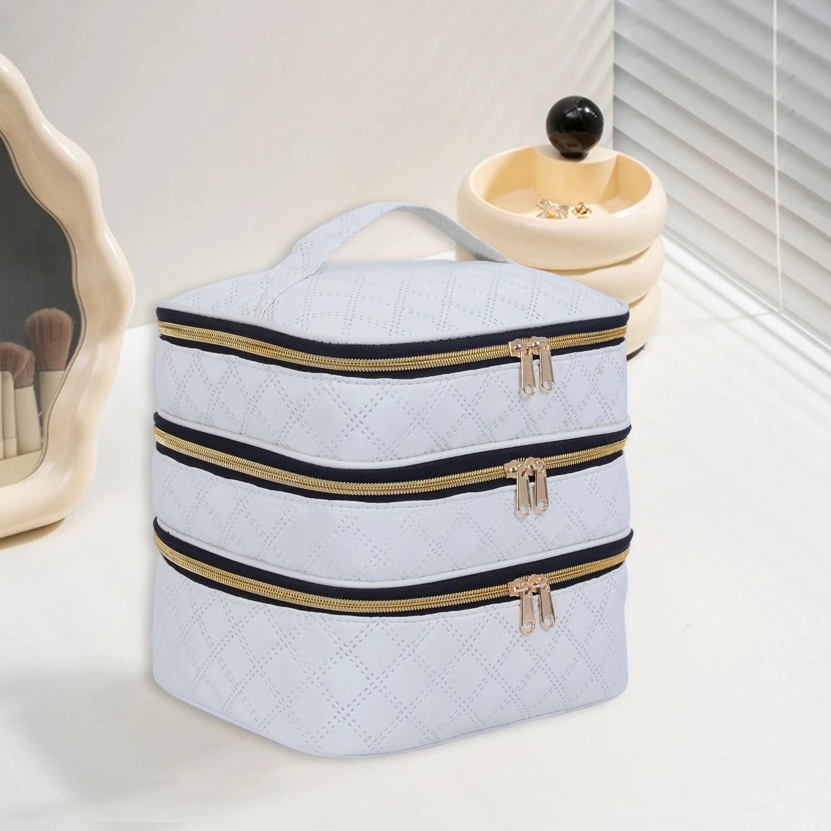3 - Layer Large Quilted Makeup Bag Organizer with Handles - Buy One Get One Free🔥 - BeeBeeBuys