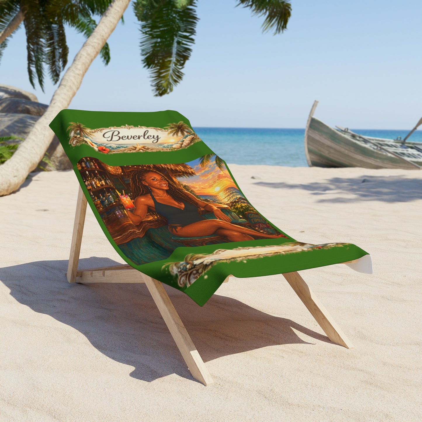 Sipping by the Beach - Personalized Beach Towel