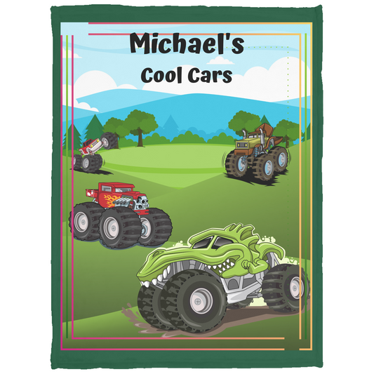 Cool Cars - Personalized Cozy Plush Fleece Blanket - 30x40