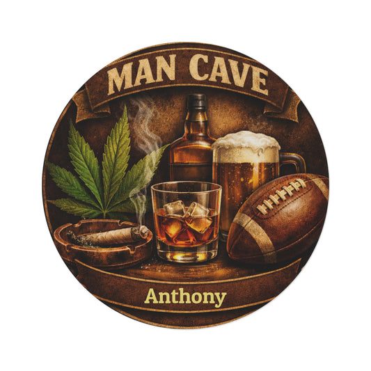 Personalized Man Cave Round Rug With Custom Name - Live Personalization