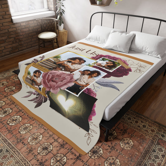 "Just Us” Floral Photo Collage Keepsake Blanket