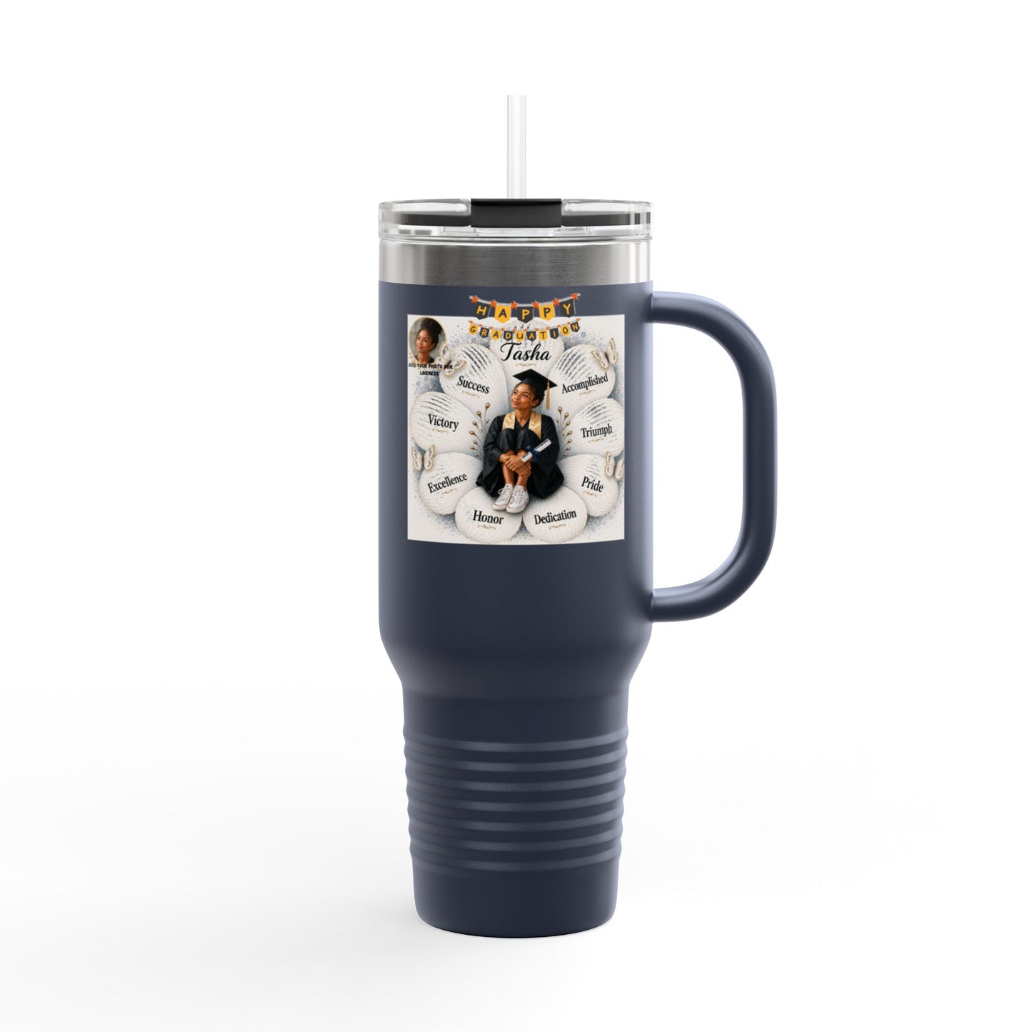 Personalized Family Photo & Name insulated Travel Mug - Add your photo for likeness!