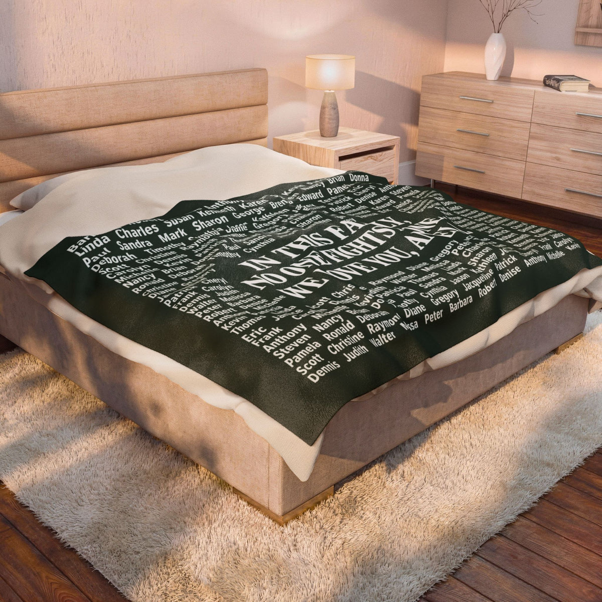Copy of Copy of Velveteen Plush Blanket — Memorial Family Names Throw (“In This Family No One Fights Alone, We Love You, Angel”)