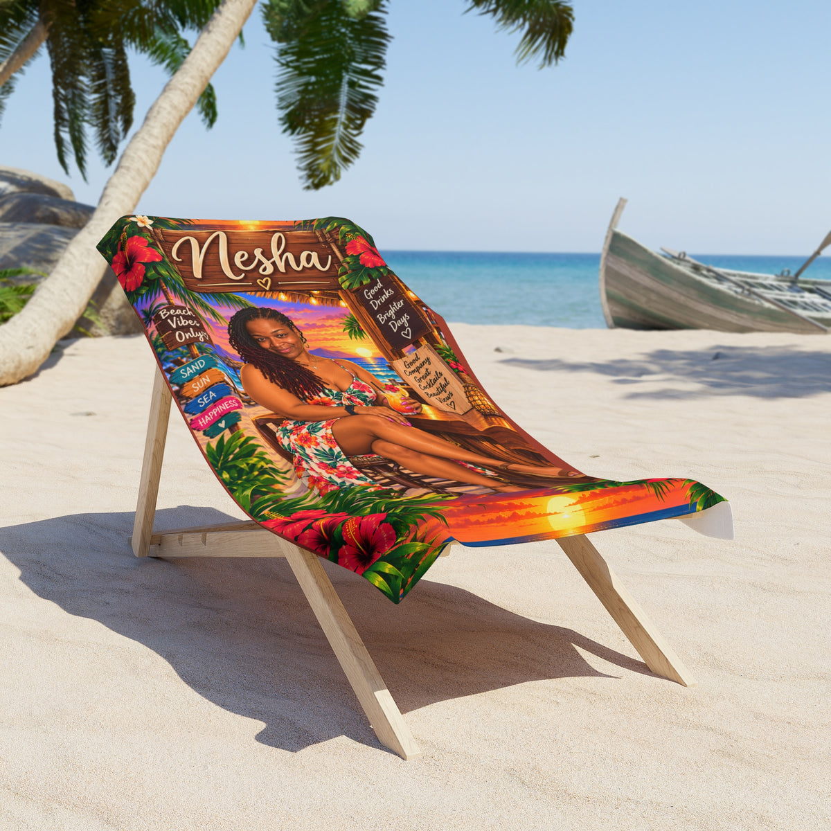 Copy of Beach Towel — Tropical Pinup Bikini Design with Vintage Surf Vibe