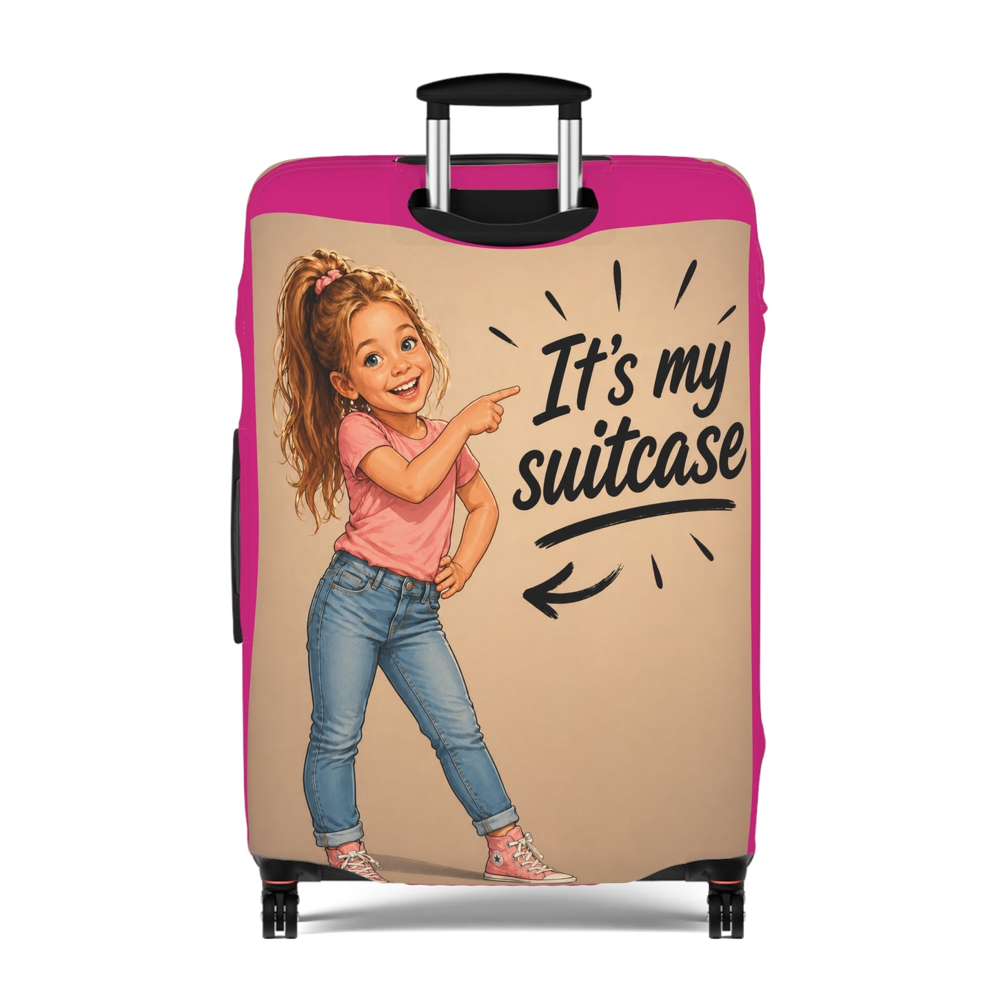 Personalized Child's Luggage Cover — Pink, Your likeness  "It's My Suitcase" Kids Travel Protector
