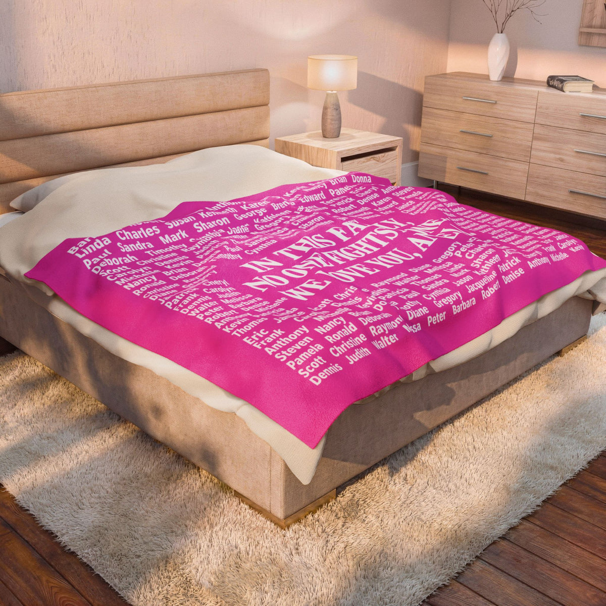 Copy of Copy of Velveteen Plush Blanket — Memorial Family Names Throw (“In This Family No One Fights Alone, We Love You, Angel”)