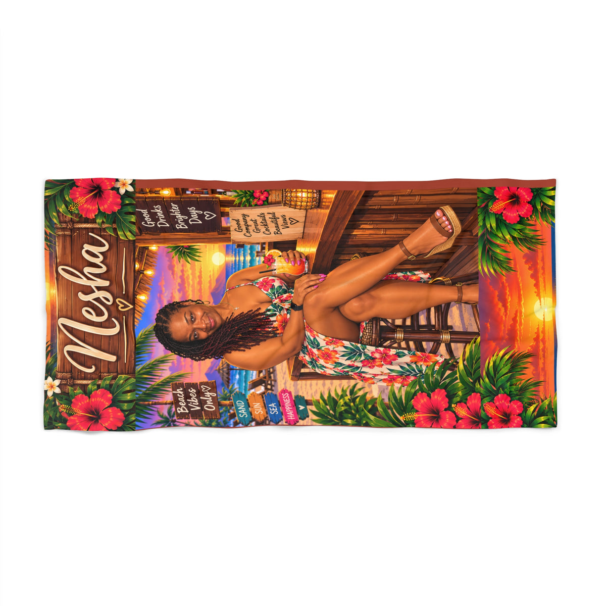 Copy of Beach Towel — Tropical Pinup Bikini Design with Vintage Surf Vibe