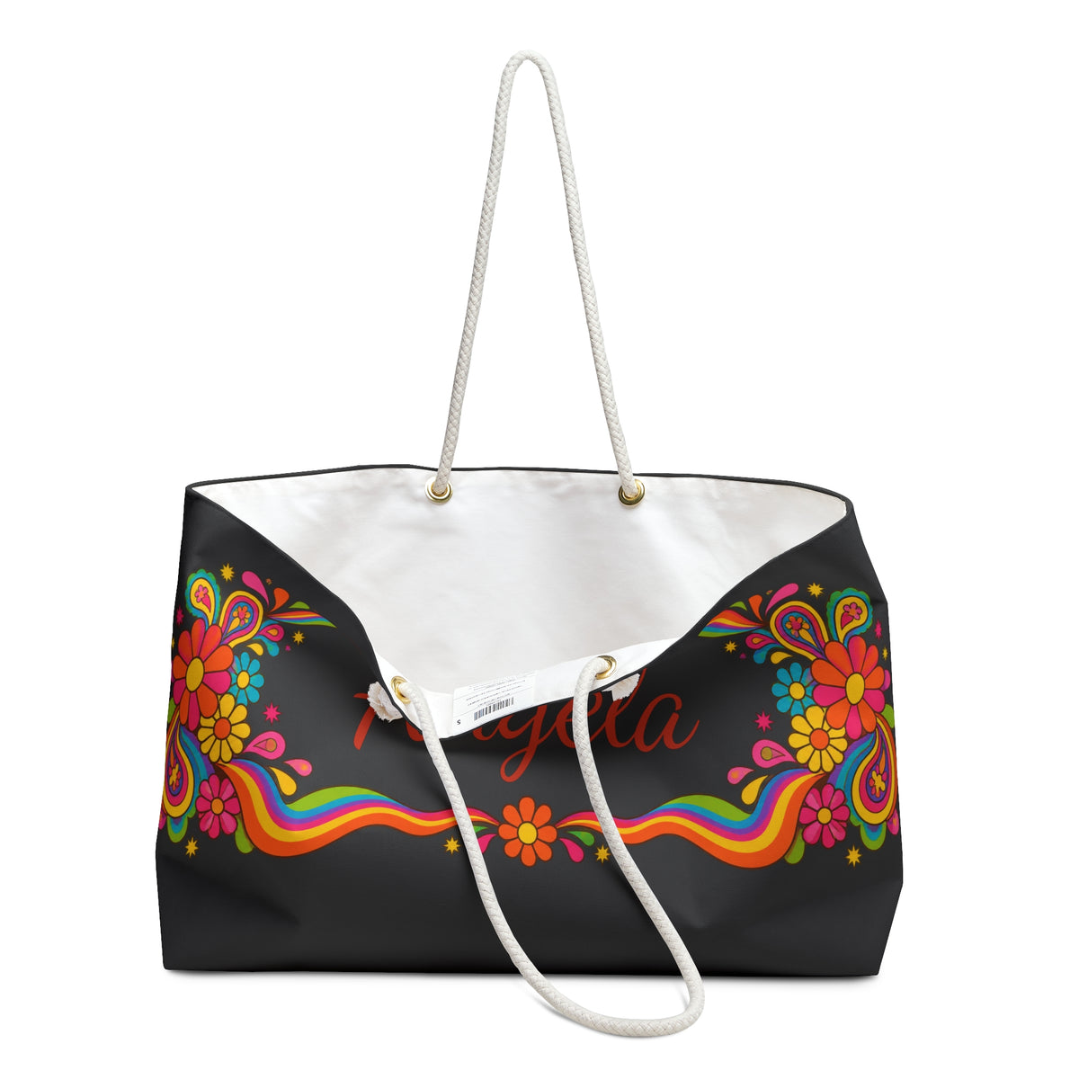 Personalized Floral Weekender Bag — Colorful Retro Flower Tote with Name (e.g., Angela)