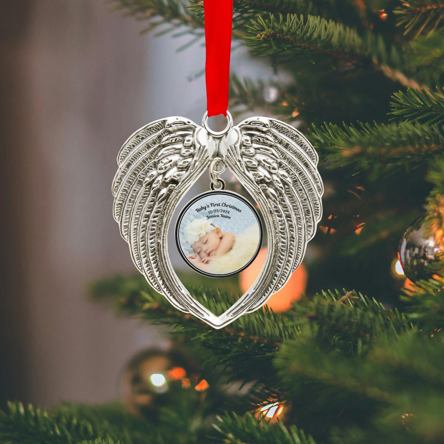 Heart Wings Ornaments, Personalized Baby Photo Christmas Ornament