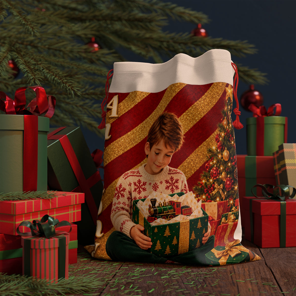 Personalized Christmas Gift Bag with Animated Likeness & Name – Custom Santa Sack for Family Holiday Gifts