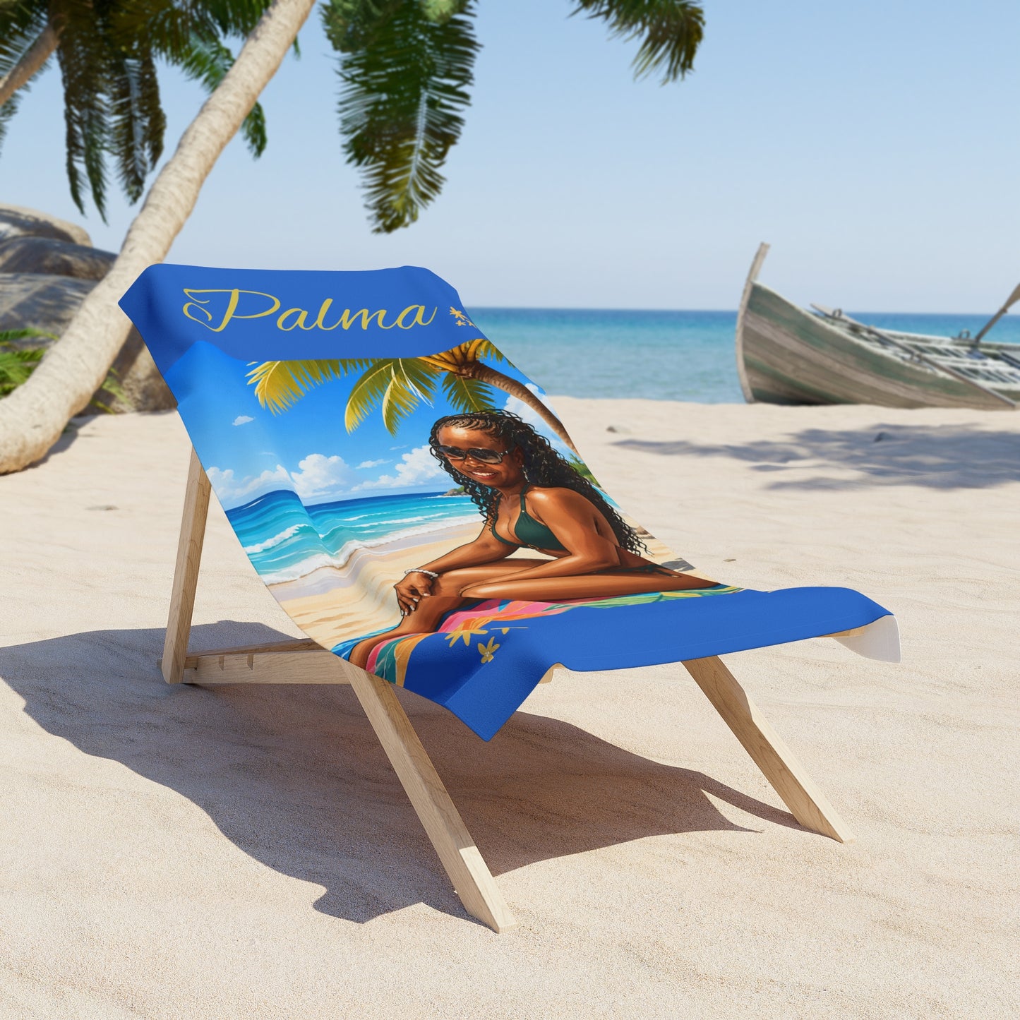 Your "LIKENESS and name "Tropical Beach Towel — Sunny Palm Paradise Design