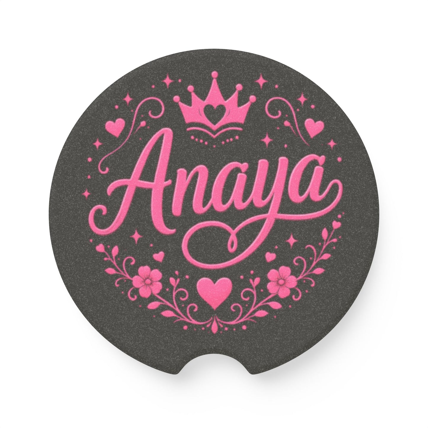 Personalized Soapstone Car Coaster — Pink Princess Name Monogram
