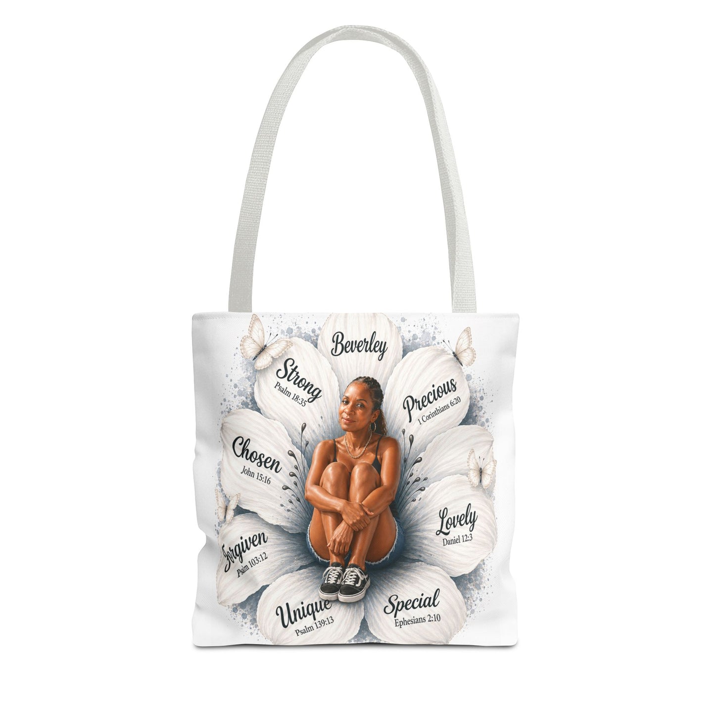 Affirmation Floral Tote Bag — 'Your likeness and name Chosen, inspirational affirmations