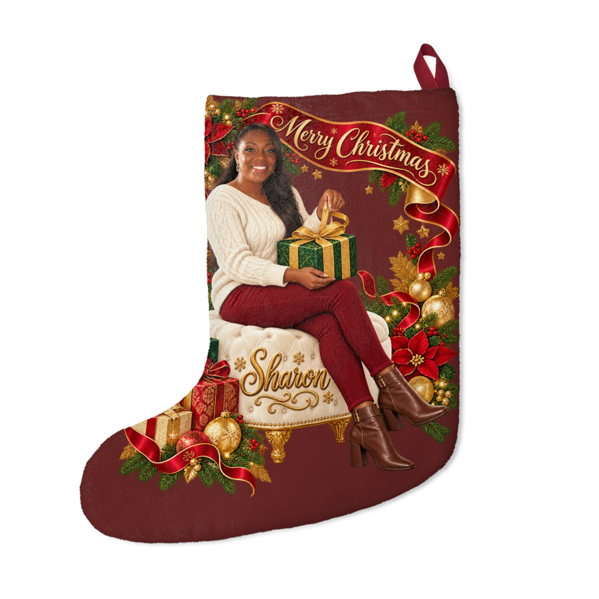 Personalized Christmas Stocking – Custom Illustrated Likeness & Name - 8 Styles to choose from
