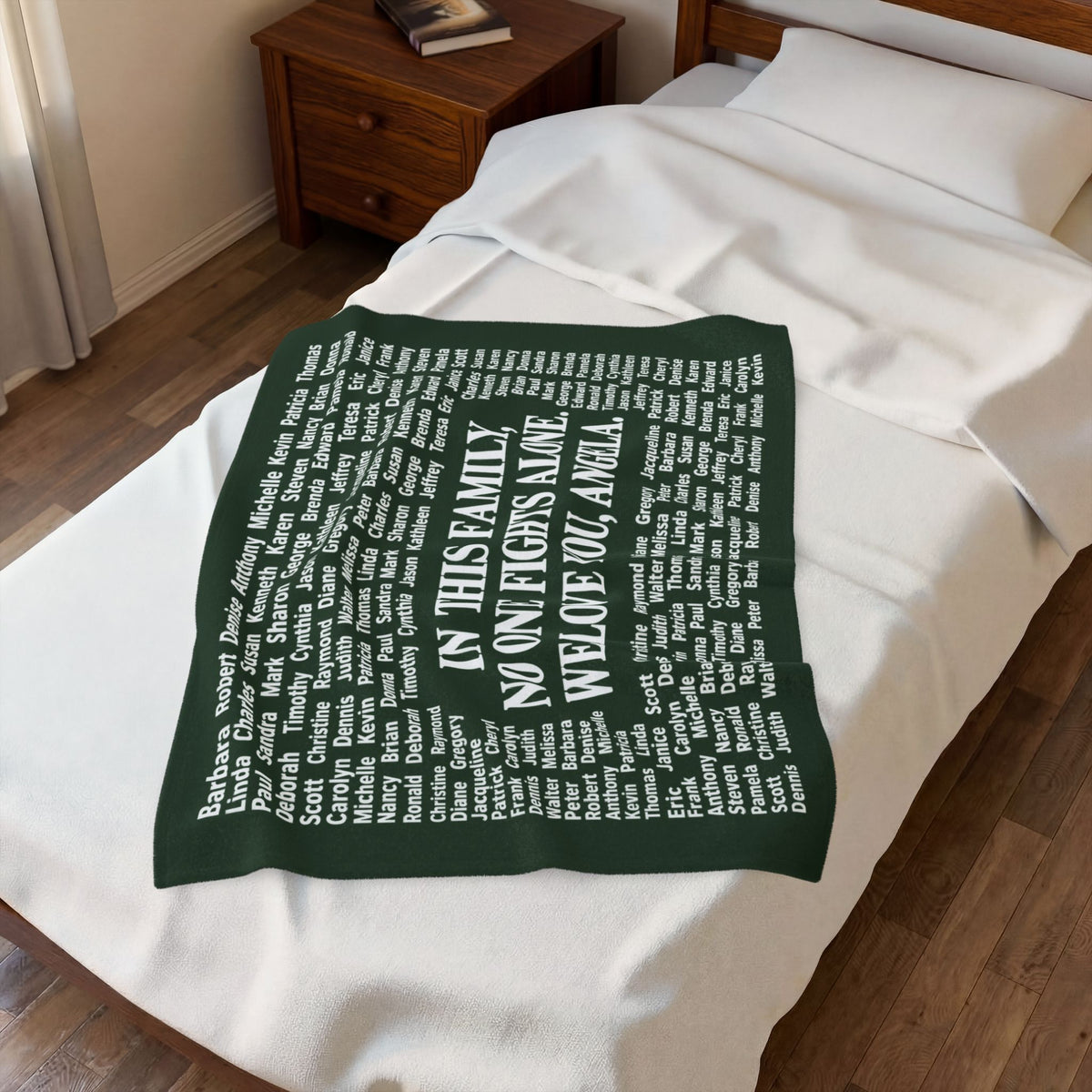 Copy of Copy of Velveteen Plush Blanket — Memorial Family Names Throw (“In This Family No One Fights Alone, We Love You, Angel”)
