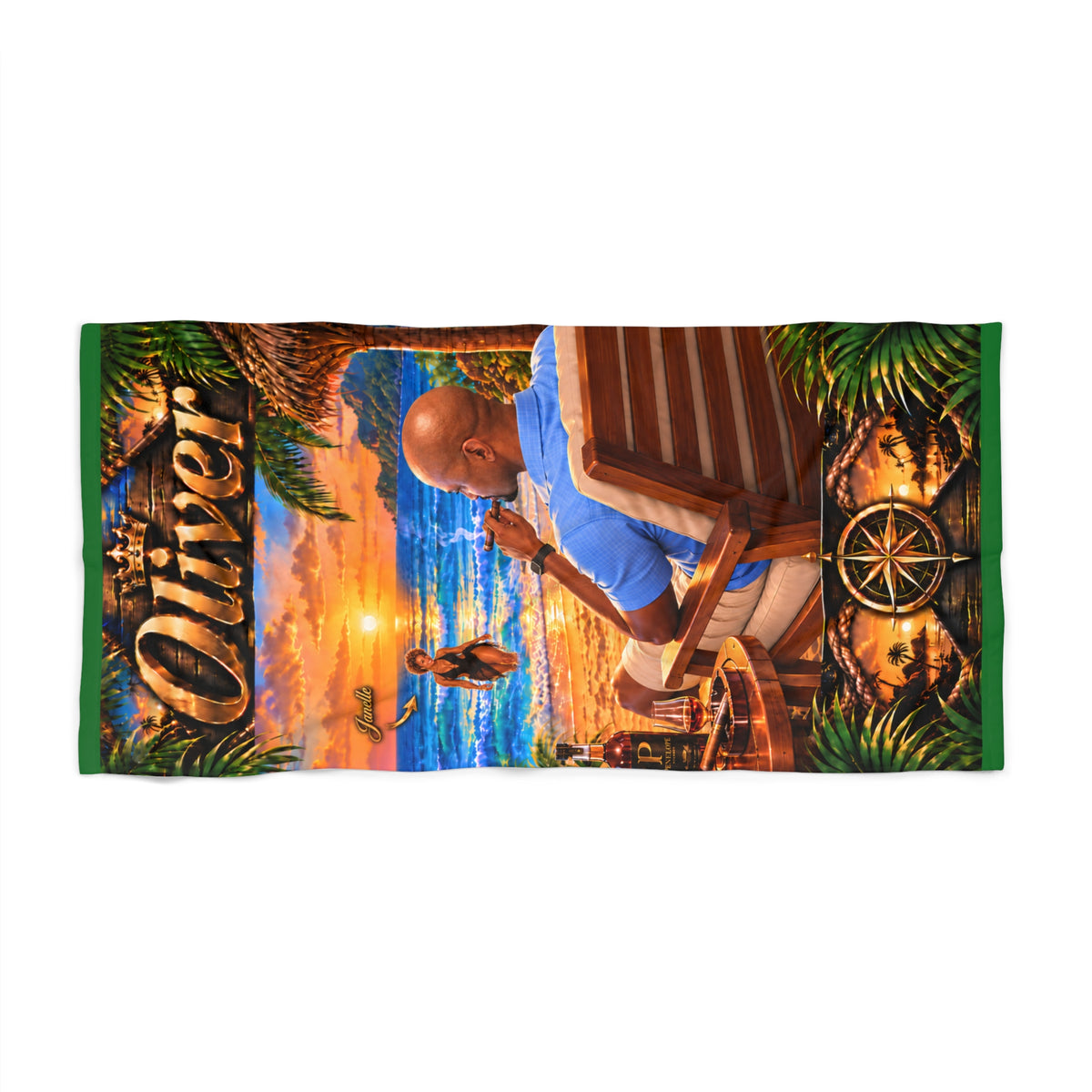 Beach Towel - Personalized Tropical Sunset Design (Name: Oliver)