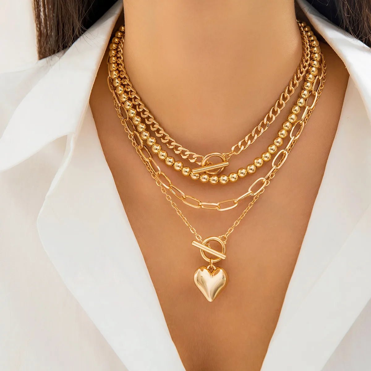 4Pcs/Set Punk Gold Color Heart Pendant Necklace for Women 2024 - BeeBeeBuys