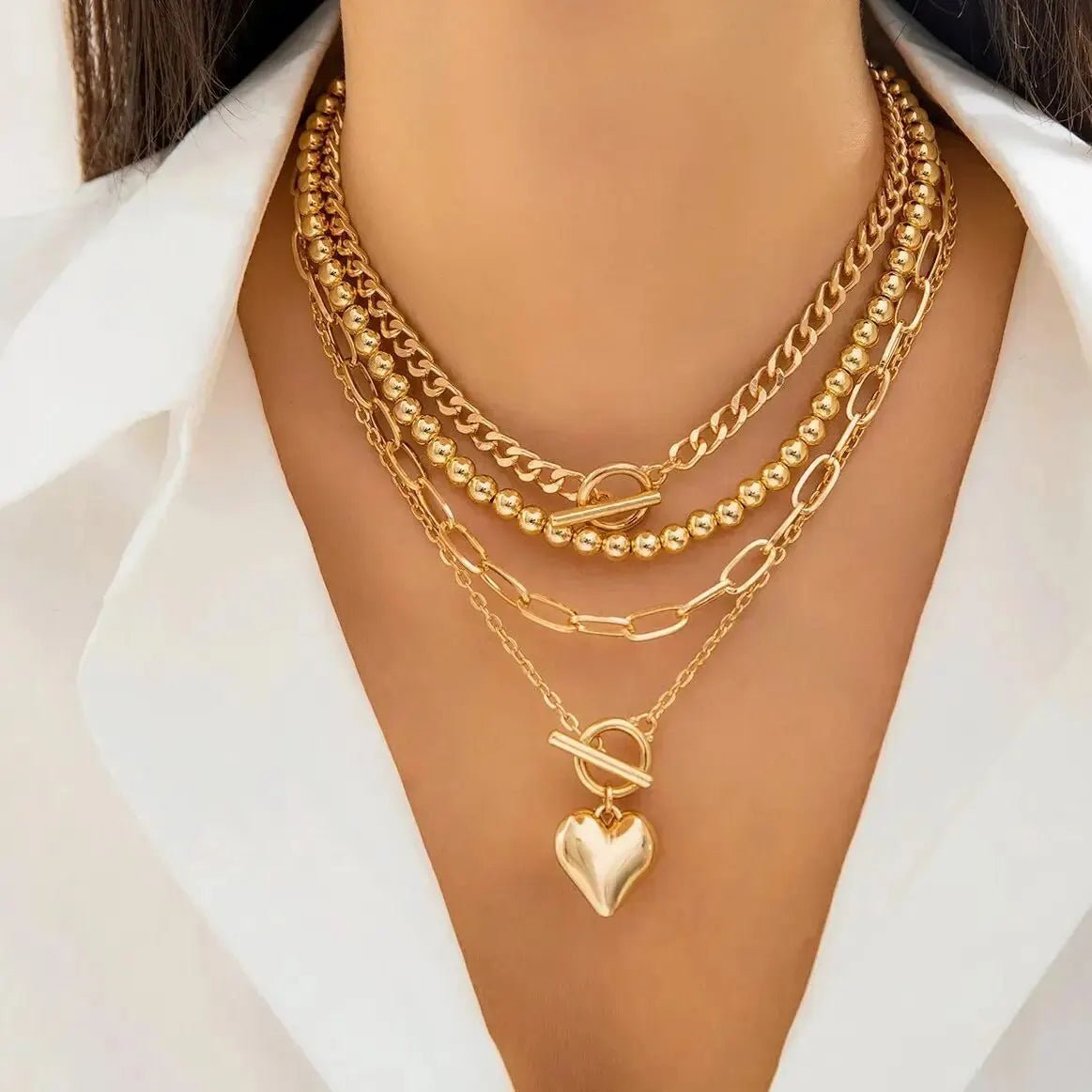 4Pcs/Set Punk Gold Color Heart Pendant Necklace for Women 2024 - BeeBeeBuys