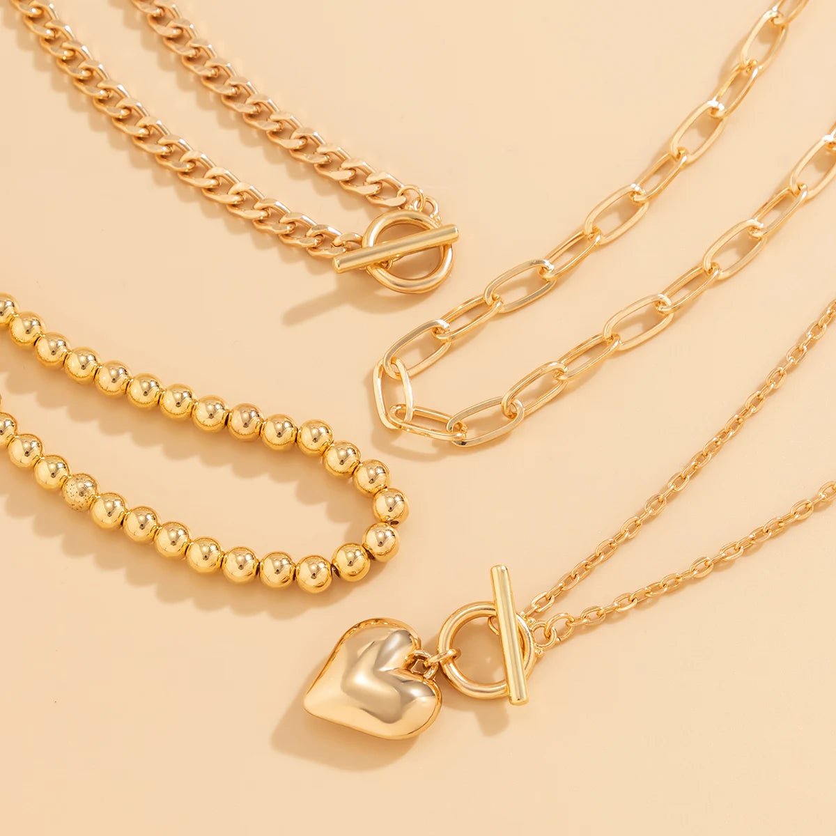 4Pcs/Set Punk Gold Color Heart Pendant Necklace for Women 2024 - BeeBeeBuys