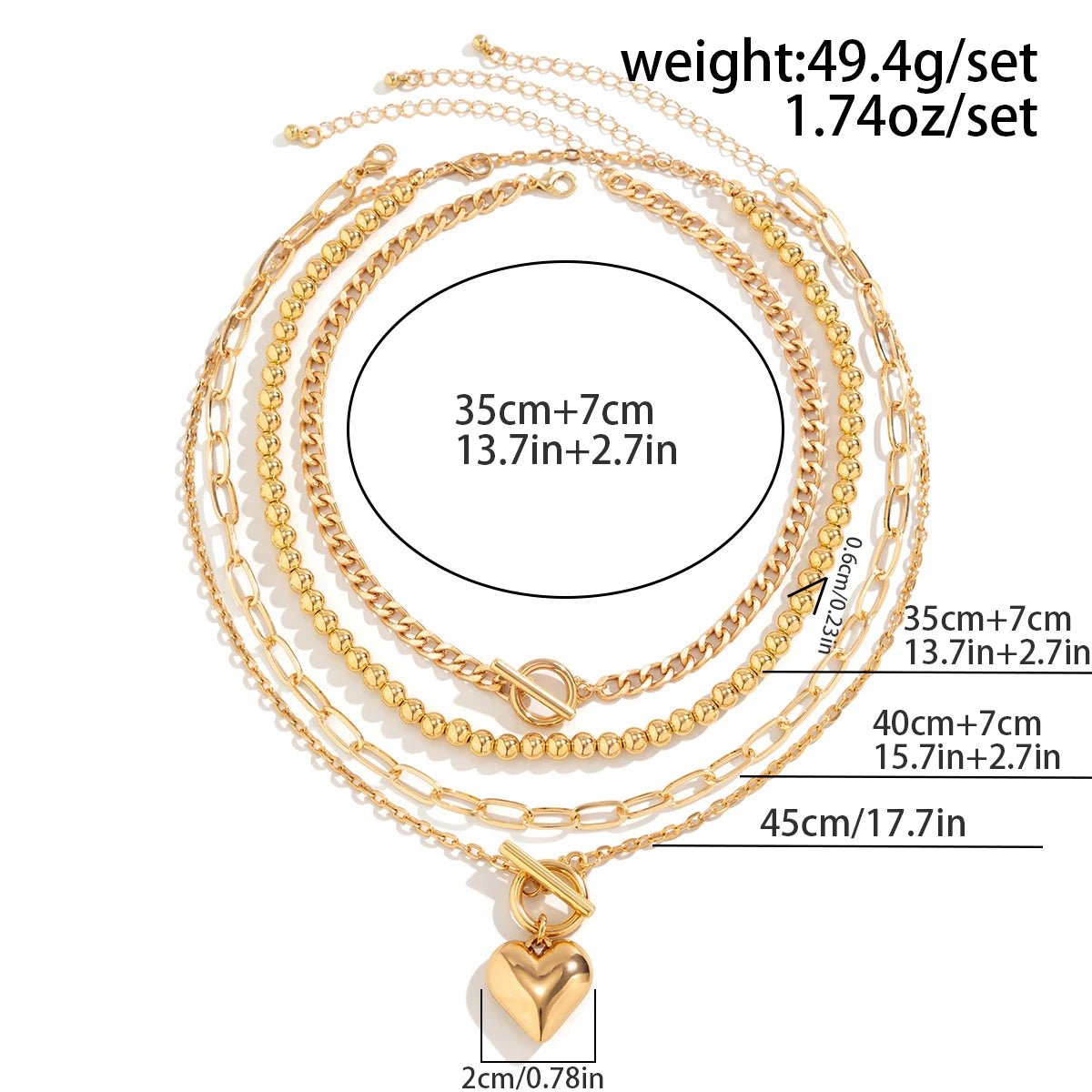 4Pcs/Set Punk Gold Color Heart Pendant Necklace for Women 2024 - BeeBeeBuys