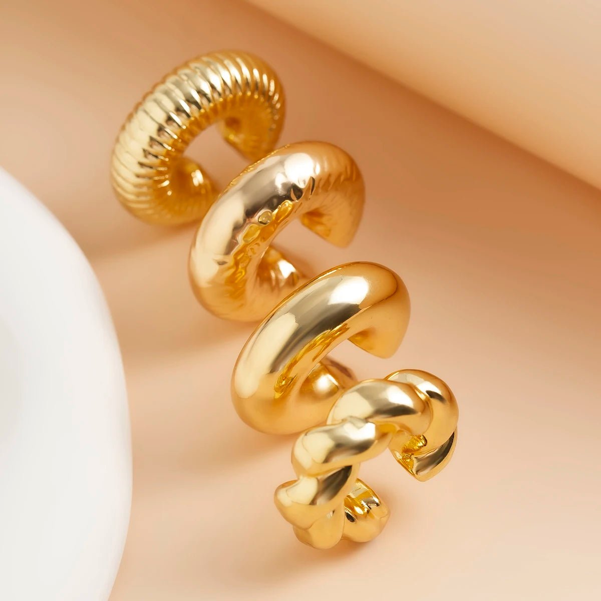 4Pcs/Set Punk Twisted Chunky Tube Clip Earrings cuff for Women Non Piercing - BeeBeeBuys