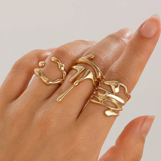4Pcs/Set Vintage Irregular Lava Open Ring for Women - BeeBeeBuys