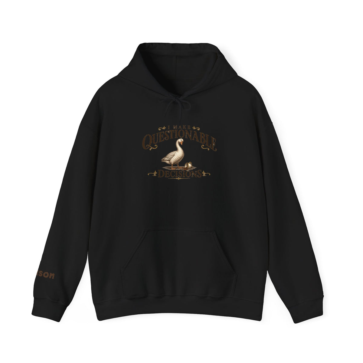 Copy of Personalized “Questionable Decisions” Hoodie With Custom Sleeve Name