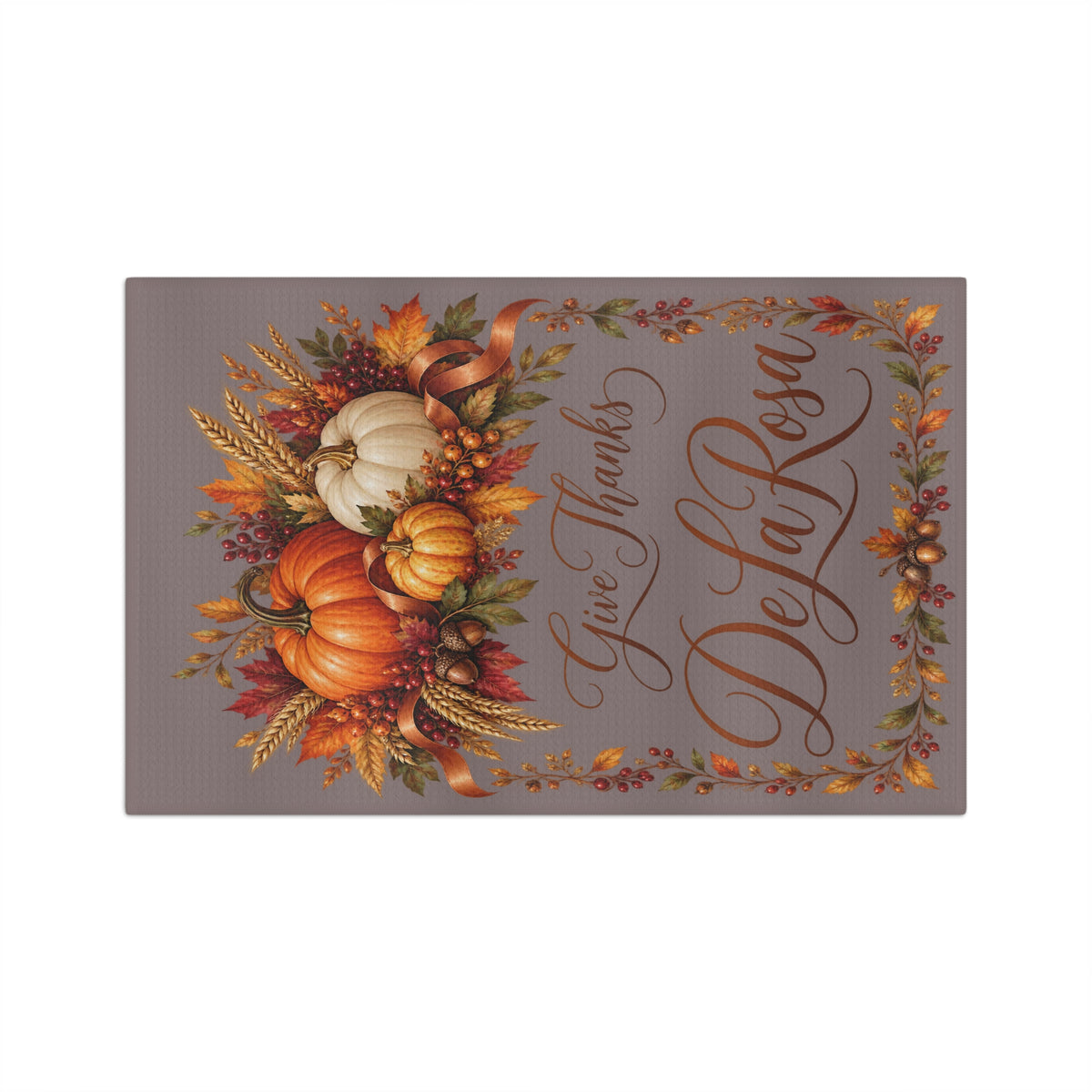 Give Thanks "Family Name" Thanksgiving Pumpkin Microfiber Tea Towel