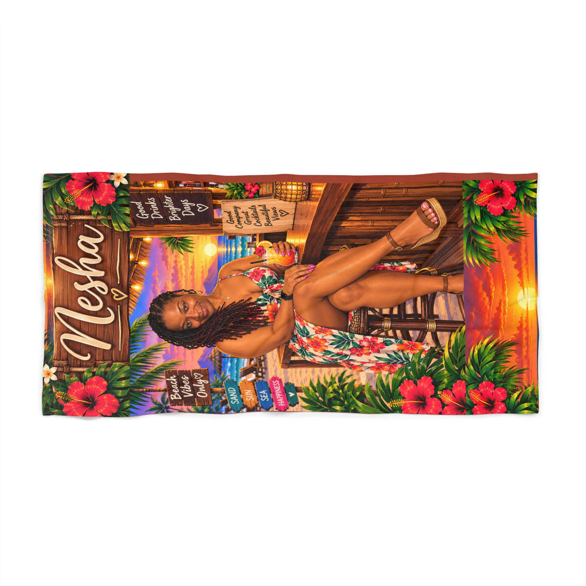 Copy of Beach Towel — Tropical Pinup Bikini Design with Vintage Surf Vibe