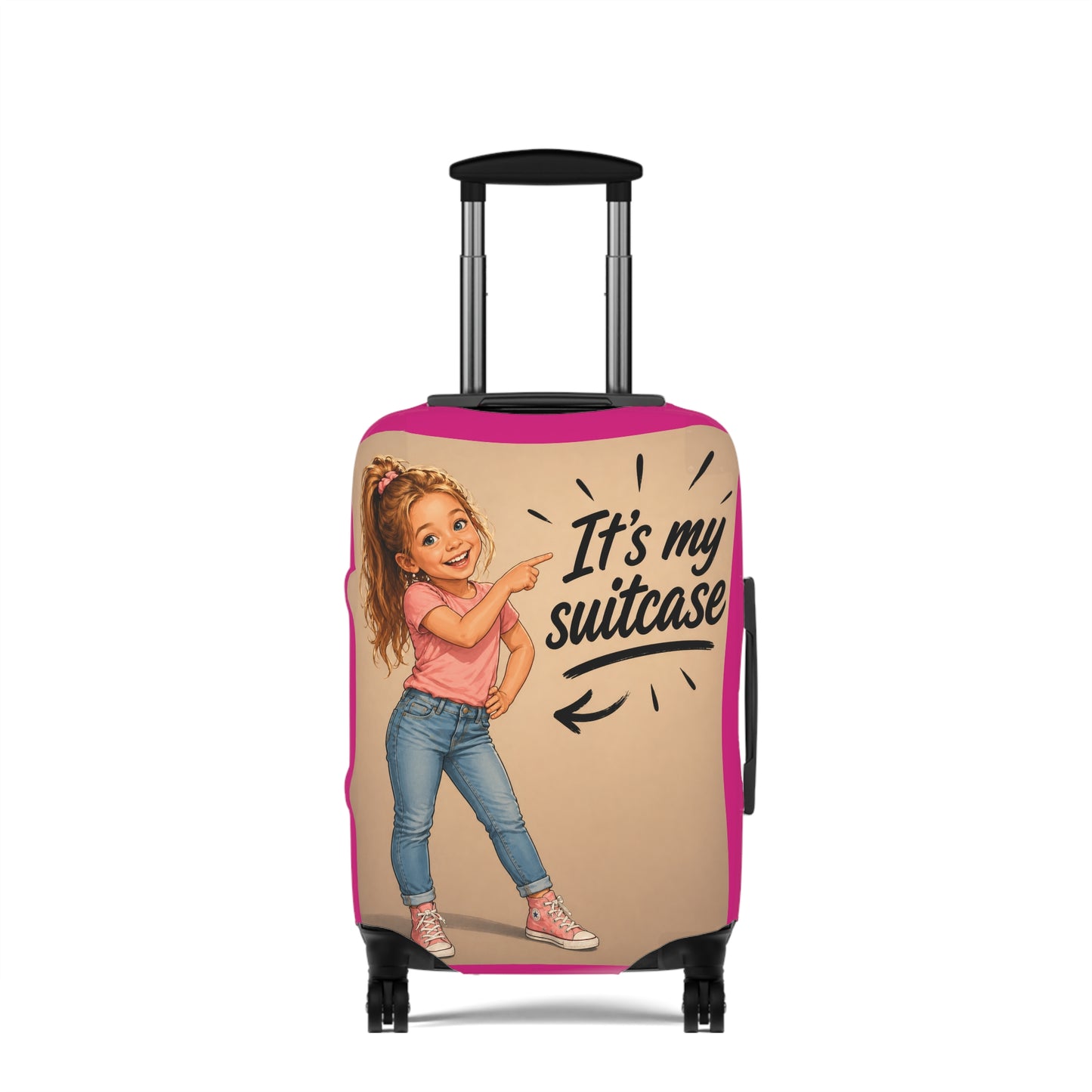 Personalized Child's Luggage Cover — Pink, Your likeness  "It's My Suitcase" Kids Travel Protector