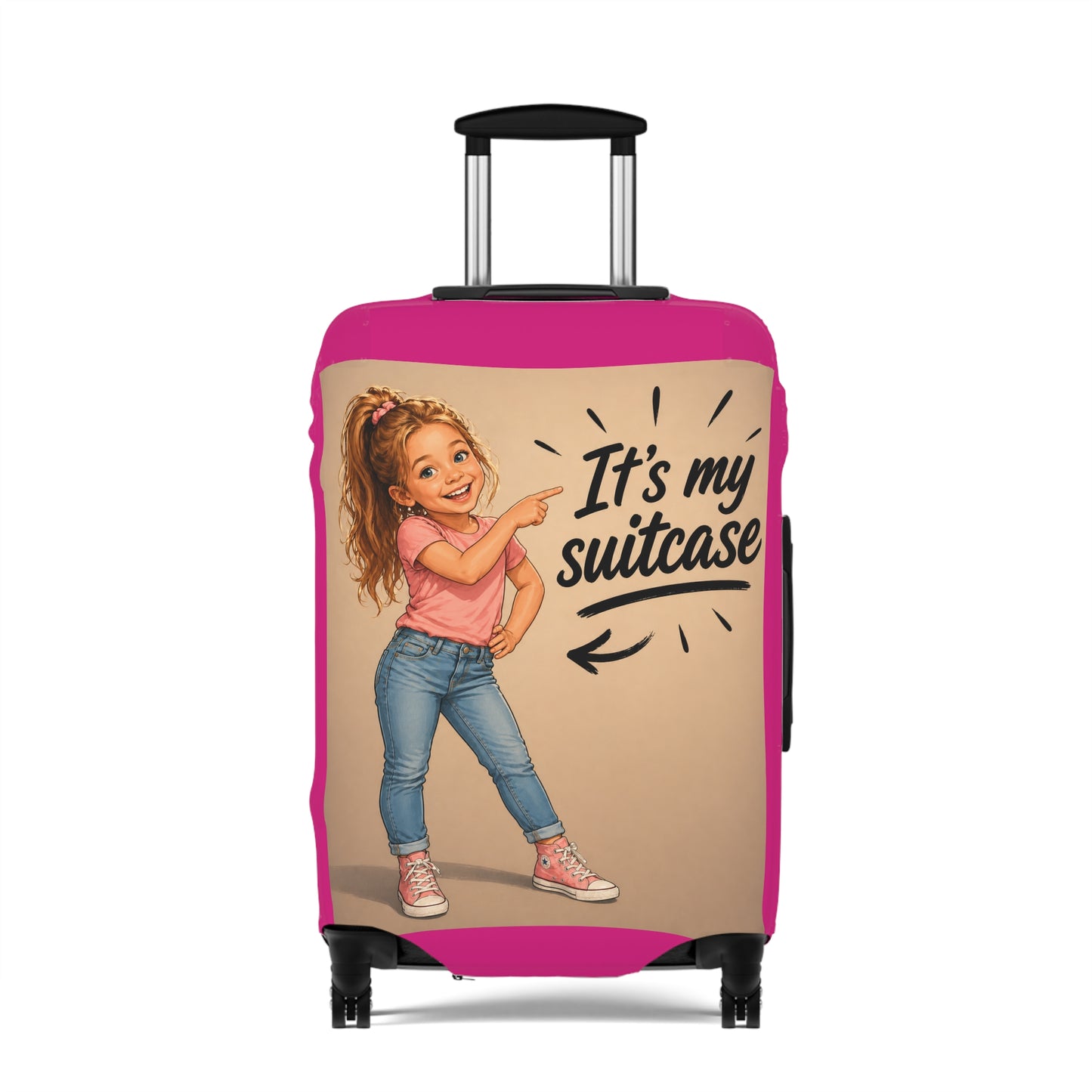 Personalized Child's Luggage Cover — Pink, Your likeness  "It's My Suitcase" Kids Travel Protector