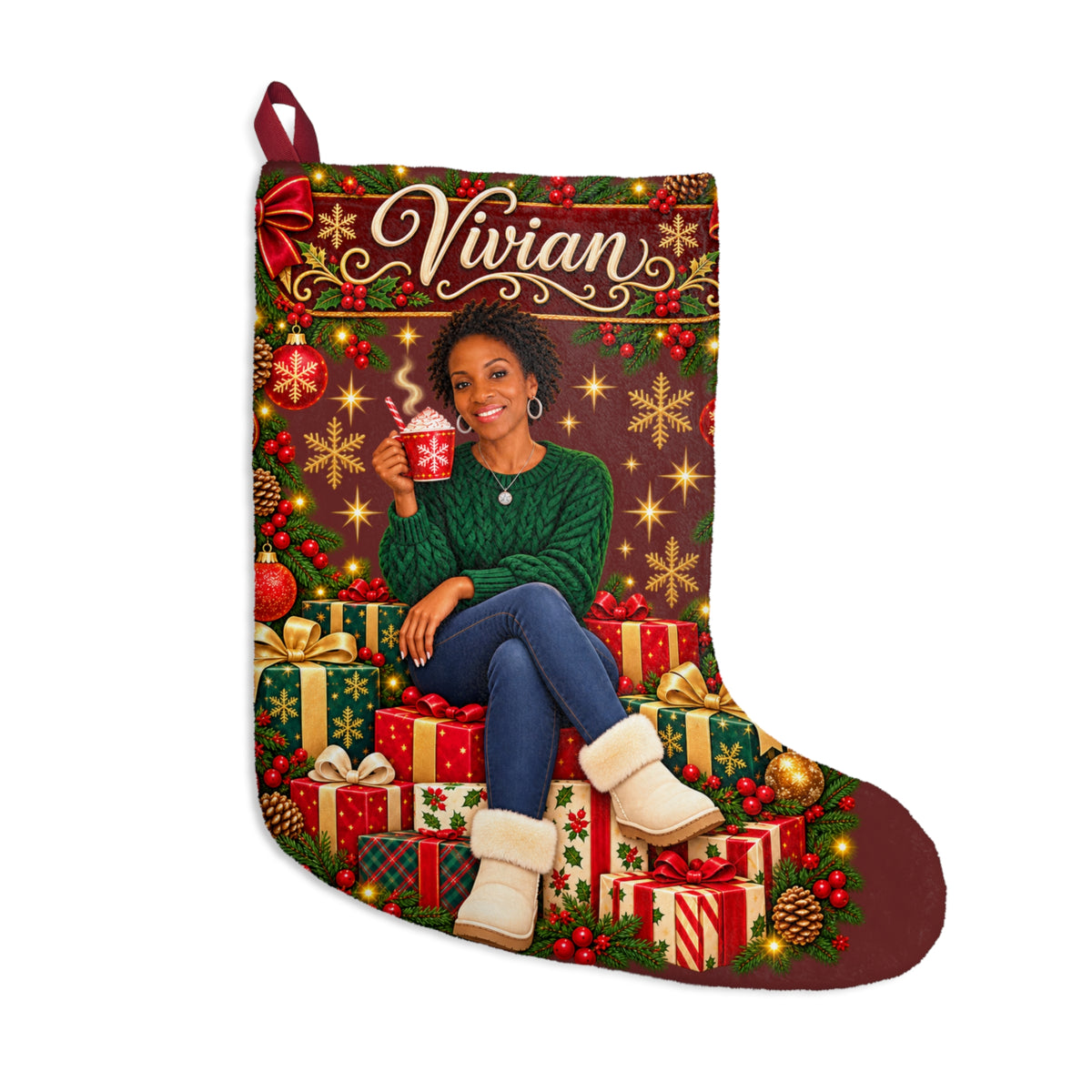 Personalized Christmas Stocking – Custom Illustrated Likeness & Name - 8 Styles to choose from