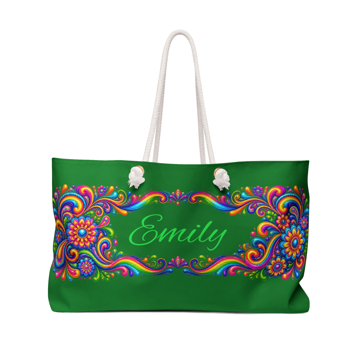 Copy of Personalized Floral Weekender Bag – Colorful Boho Tote with Name (Emily)