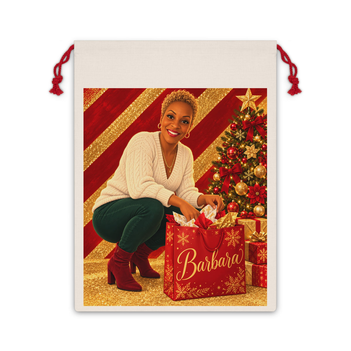 Personalized Christmas Gift Bag with Animated Likeness & Name – Custom Santa Sack for Family Holiday Gifts