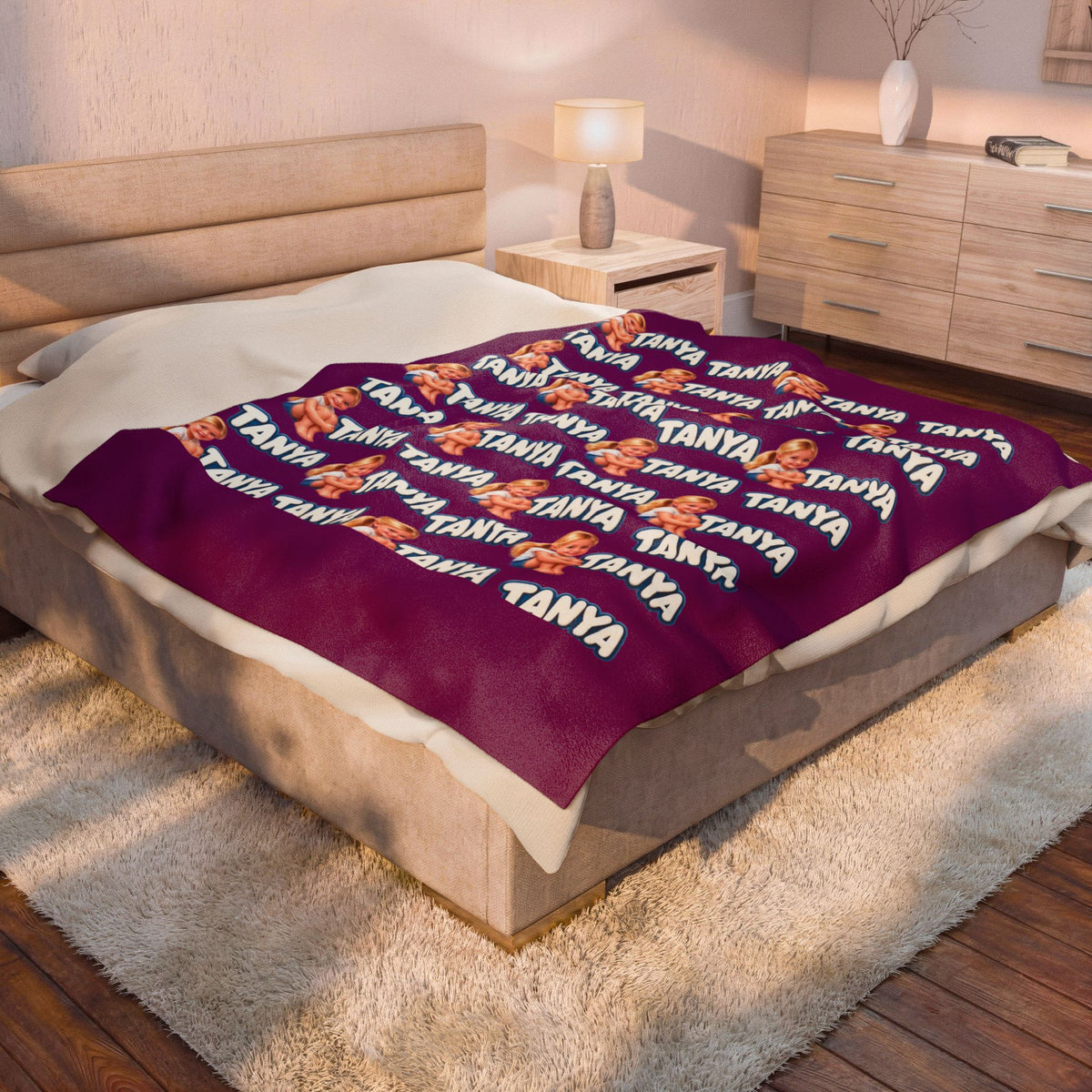 Copy of Personalized Velveteen Blanket – Retro Baby Pattern with name
