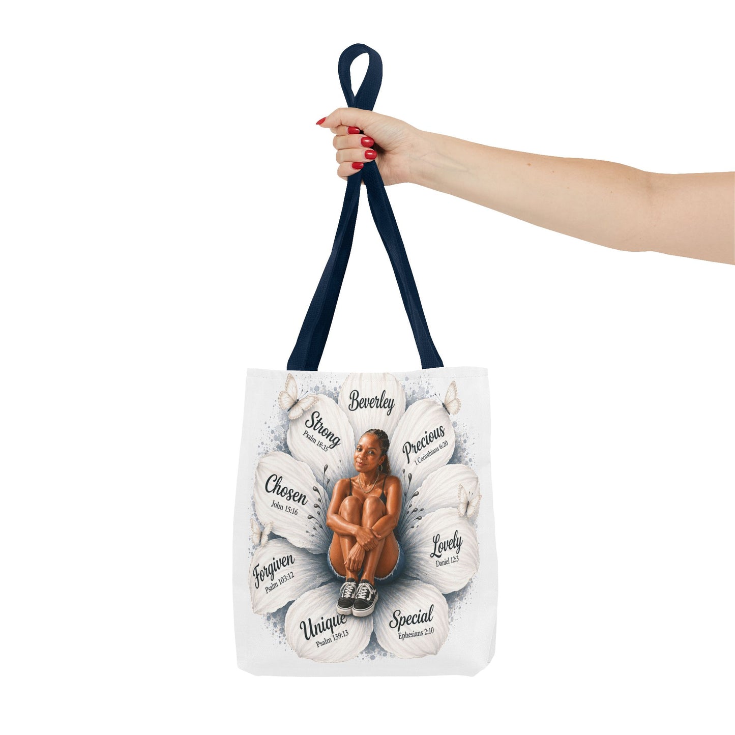 Affirmation Floral Tote Bag — 'Your likeness and name Chosen, inspirational affirmations