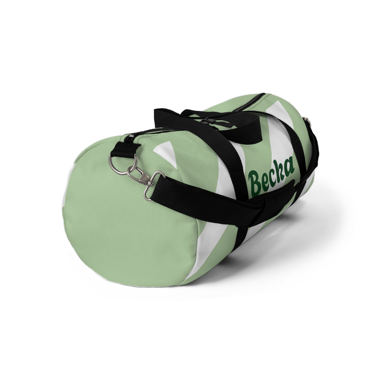 Personalized Green Stripe Duffel Bag — Custom Name "Becka"