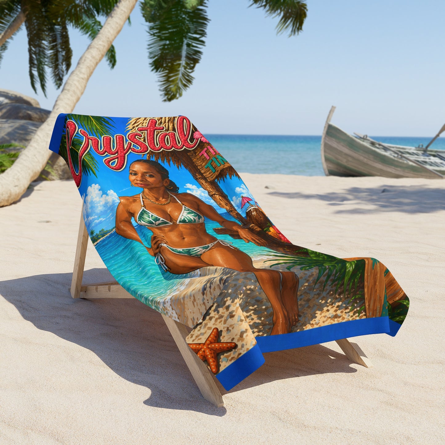 Beach Towel — Tropical Pinup Bikini Design with Vintage Surf Vibe