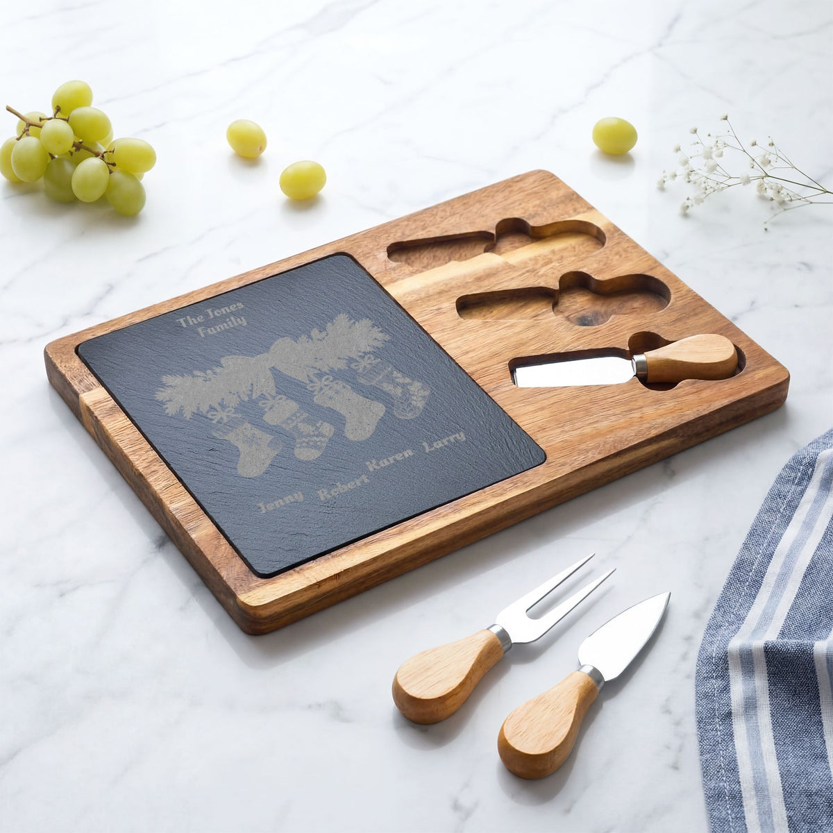 Personalized Family Christmas Charcuterie Board With Stocking Names
