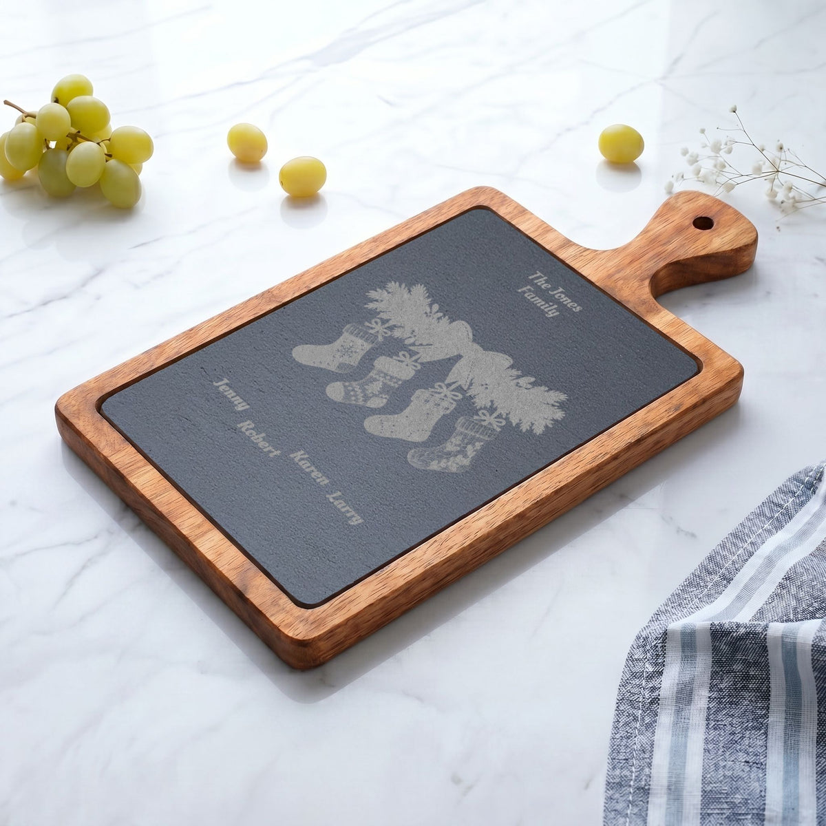 Personalized Family Christmas Charcuterie Board With Stocking Names