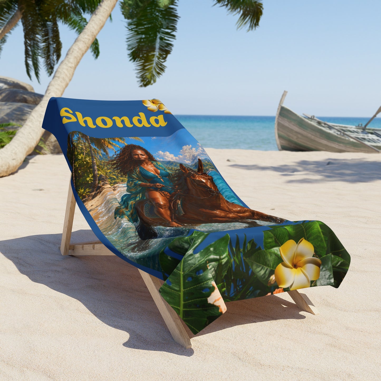 Personalized Horse Rider Beach Towel – Tropical Riding Design