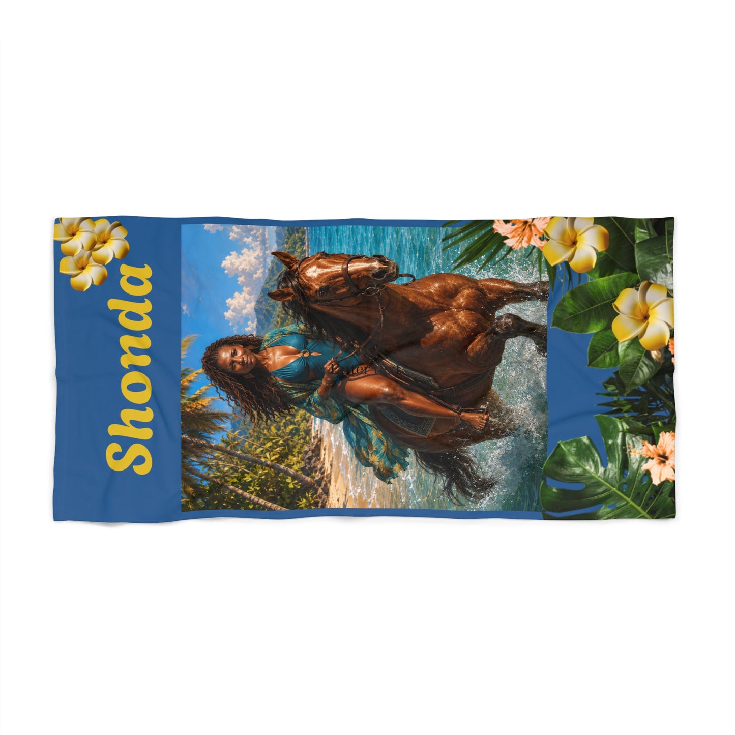 Personalized Horse Rider Beach Towel – Tropical Riding Design