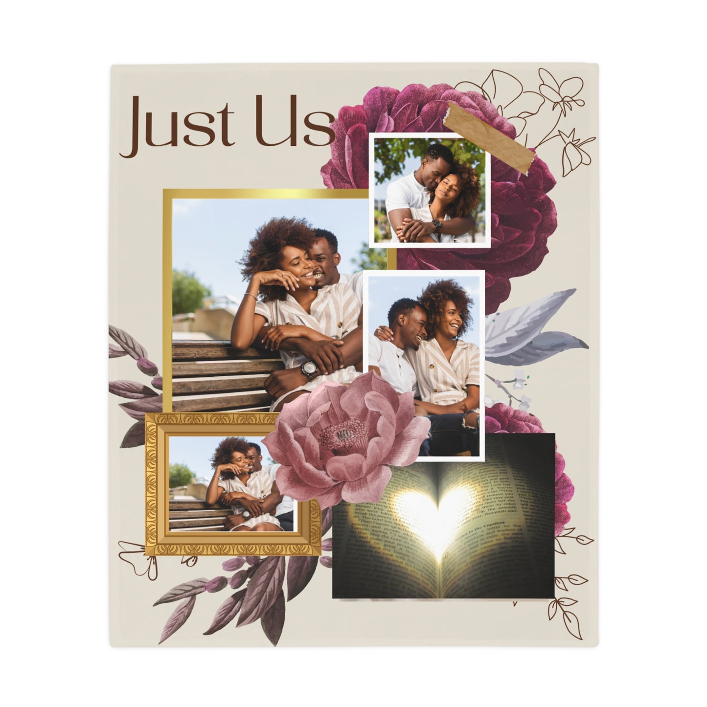 "Just Us” Floral Photo Collage Keepsake Blanket