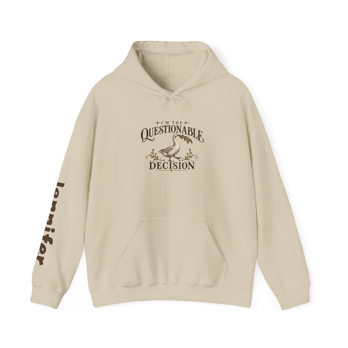 Copy of Personalized “Questionable Decisions” Hoodie With Custom Sleeve Name