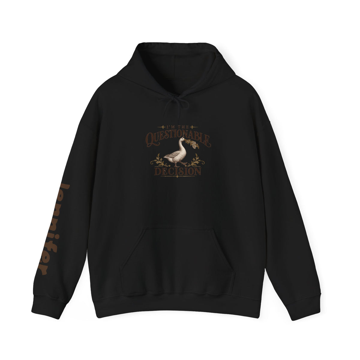 Copy of Personalized “Questionable Decisions” Hoodie With Custom Sleeve Name