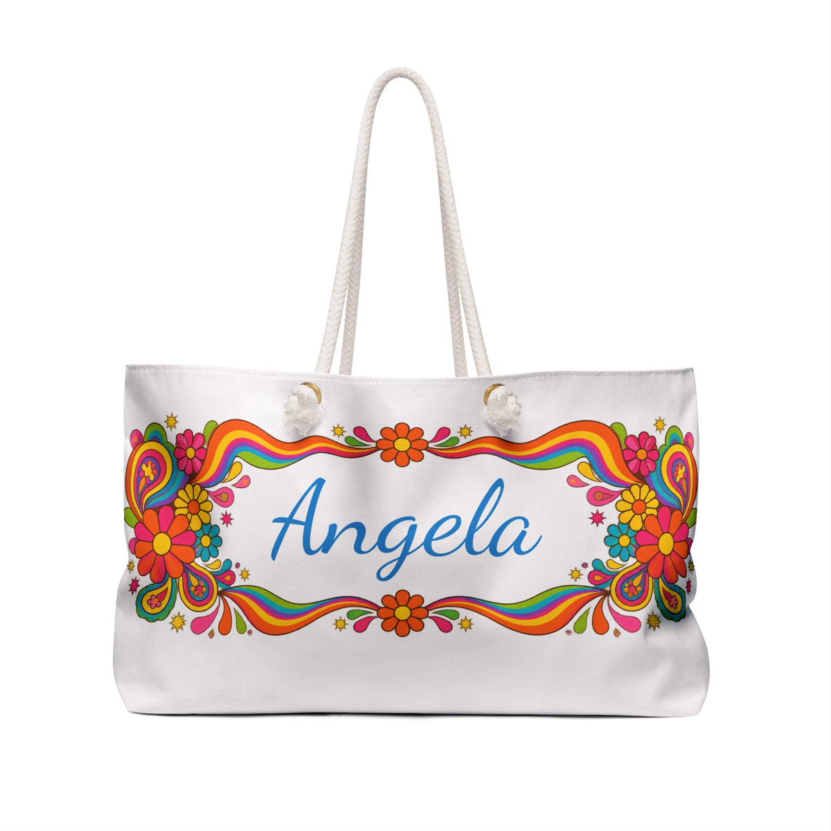 Copy of Personalized Floral Weekender Bag — Colorful Retro Flower Tote with Name (e.g., Angela)