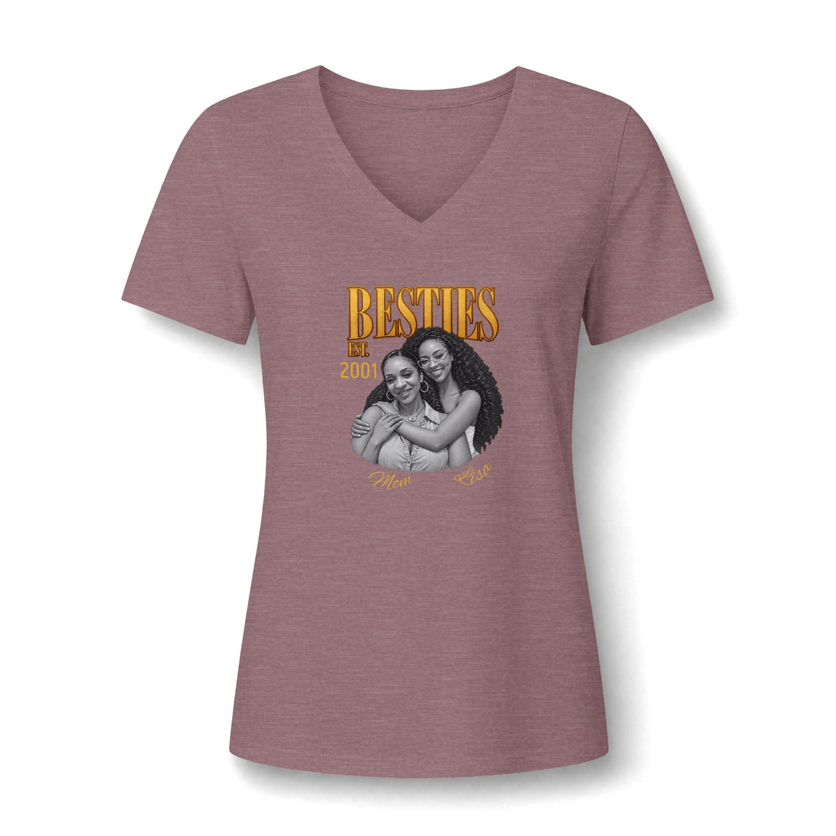 Personalized “Besties Since” V-Neck T-Shirt With Names, Photos and Year