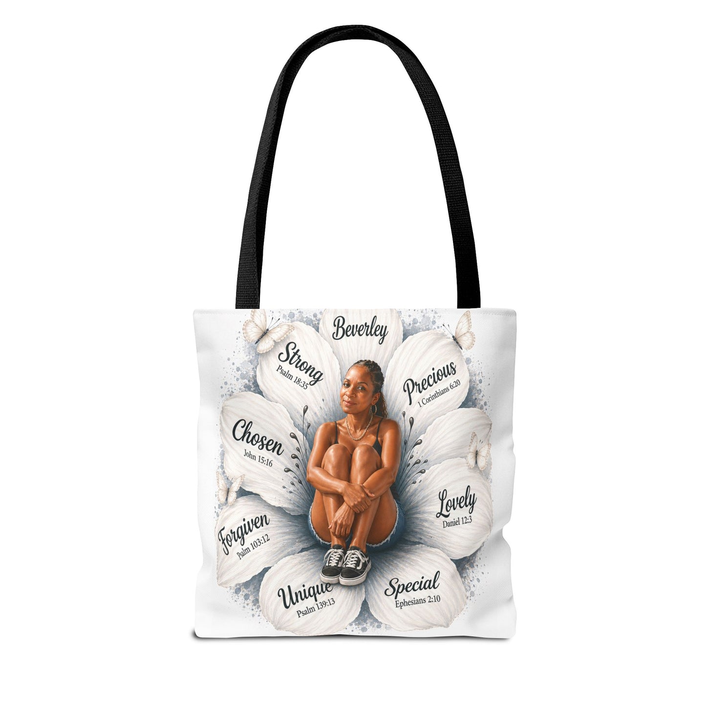 Affirmation Floral Tote Bag — 'Your likeness and name Chosen, inspirational affirmations