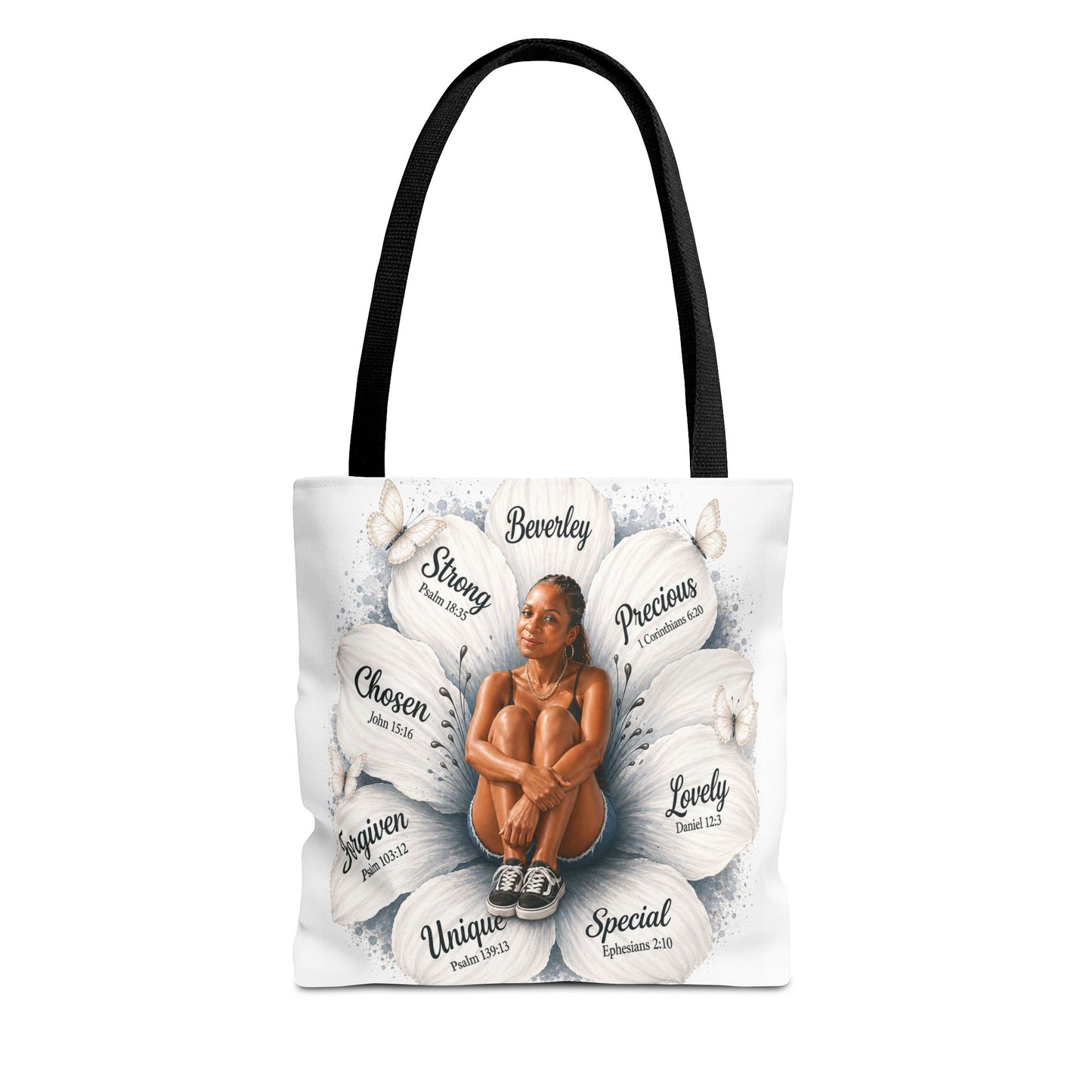 Affirmation Floral Tote Bag — 'Your likeness and name Chosen, inspirational affirmations
