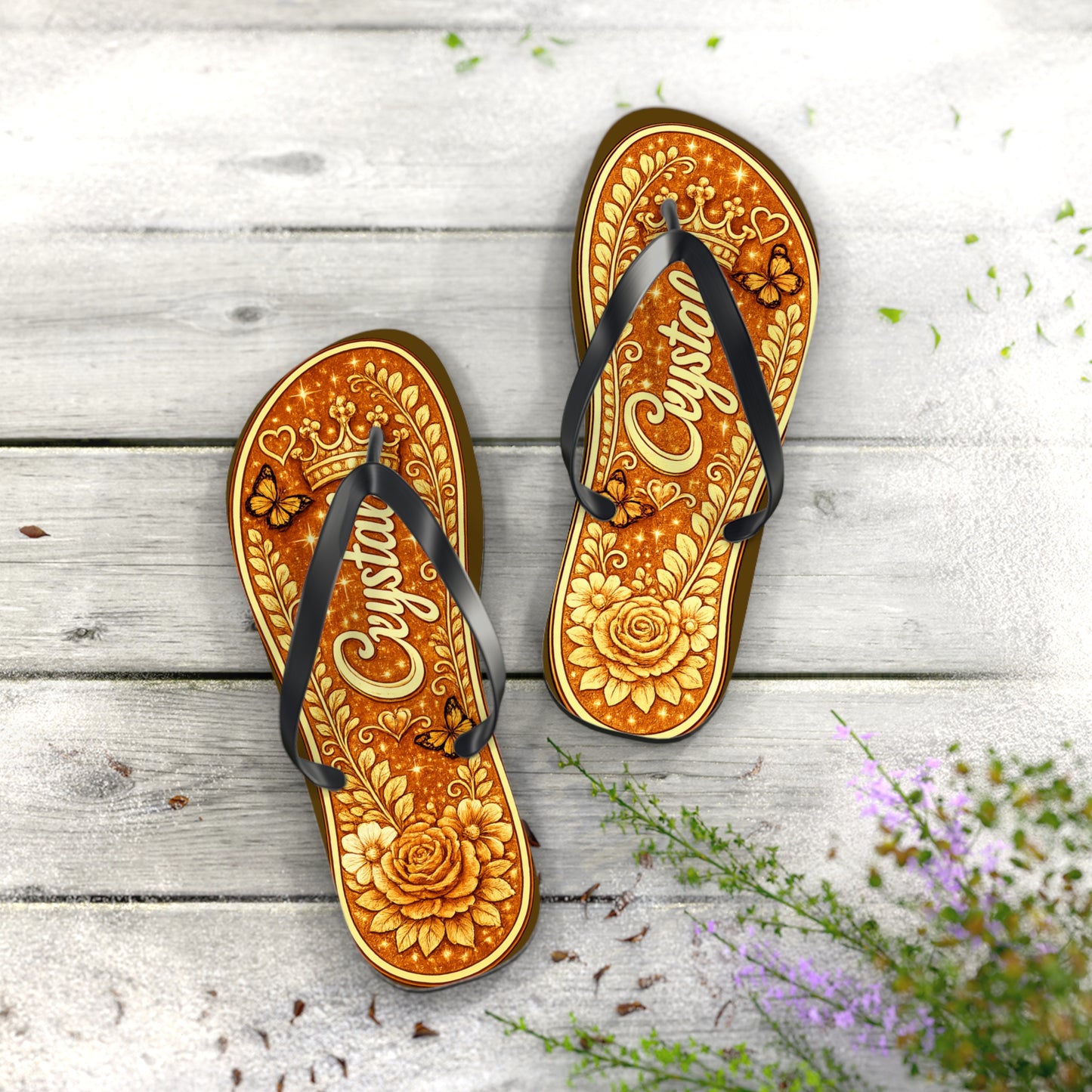 Personalized Colorful Floral Flip Flops – Custom Name  Beach Sandals - white
